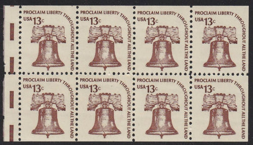 # 1595c (1975) Liberty Bell, DG, OA Tag, V EE - Bklt pane, XF MNH