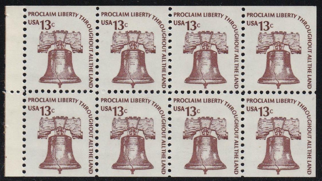 # 1595c (1975) Liberty Bell, DG, OA Tag - Bklt pane, VF/XF MNH