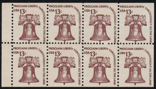 # 1595c (1975) Liberty Bell, DG, OA Tag - Bklt pane, FVF MNH
