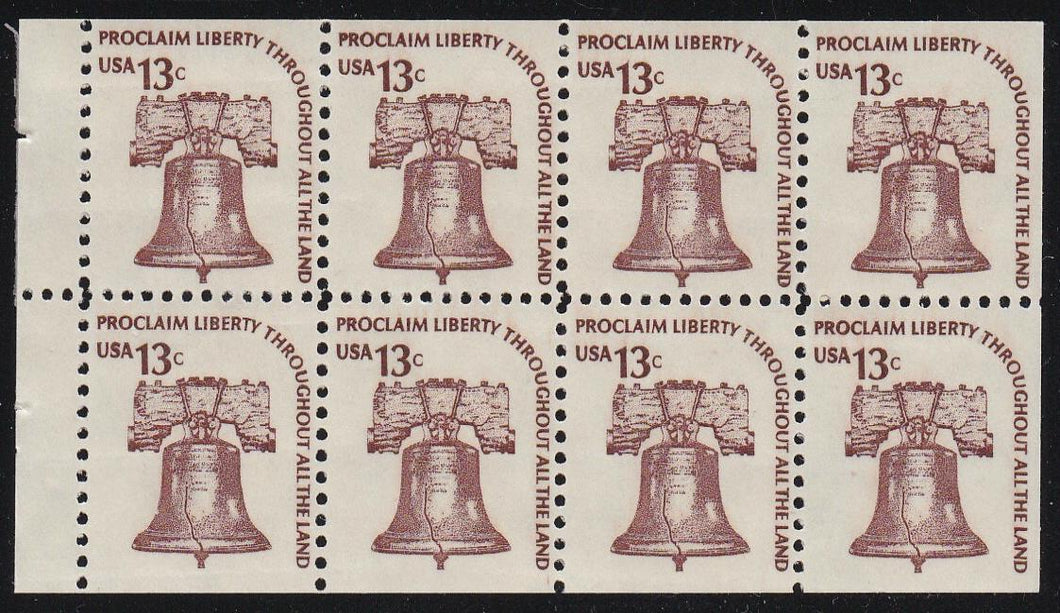 # 1595c (1975) Liberty Bell, DG, OA Tag - Bklt pane, XF MNH