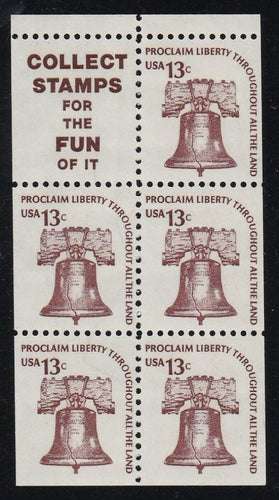 # 1595d (1976) Liberty Bell, S9, DG, OA Tag, Intaglio, No Hole - Bklt pane, VF MNH [1]