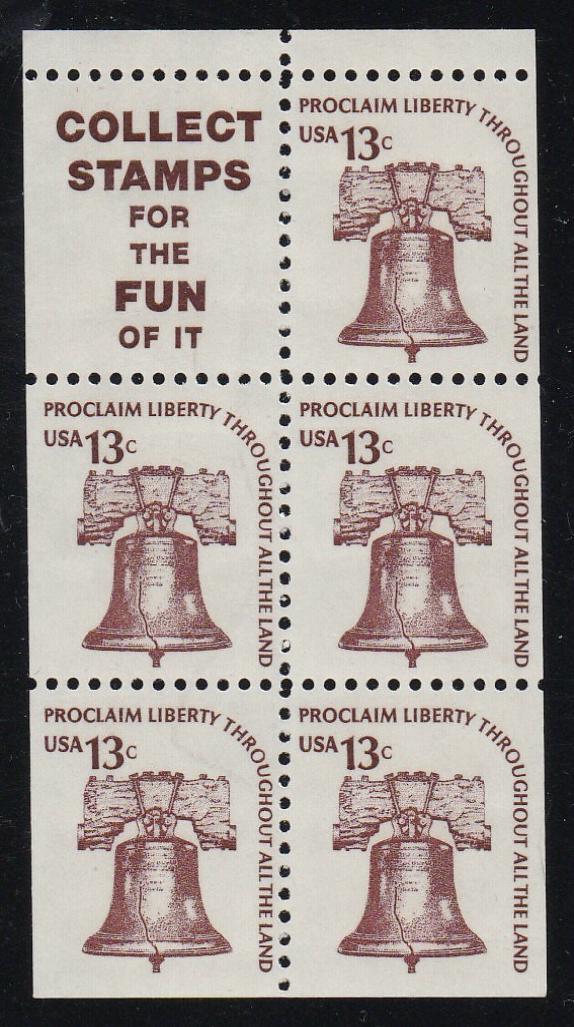 # 1595d (1976) Liberty Bell, S9, DG, OA Tag, Intaglio, No Hole - Bklt pane, VF MNH [1]
