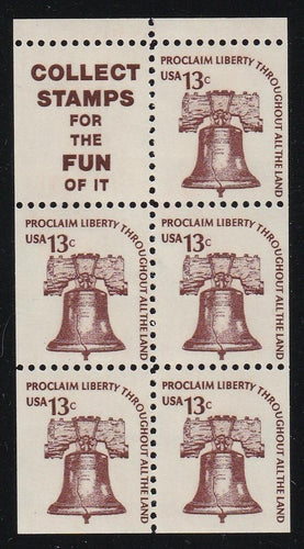 # 1595d (1976) Liberty Bell, S9, DG, OA Tag, Intaglio, No Hole - Bklt pane, VF MNH [2]