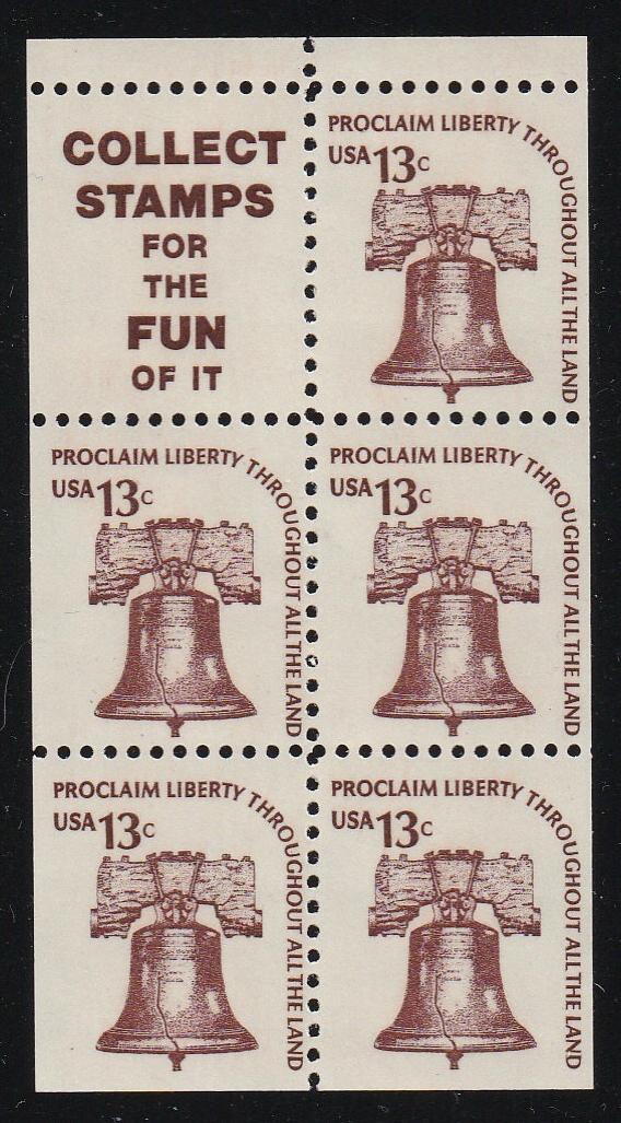 # 1595d (1976) Liberty Bell, S9, DG, OA Tag, Intaglio, No Hole - Bklt pane, VF MNH [2]