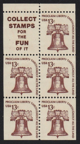 # 1595d (1976) Liberty Bell, S9, DG, OA Tag, Intaglio, No Hole - Bklt pane, VF MNH [3]