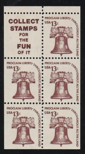 # 1595d (1976) Liberty Bell, S9, DG, OA Tag, Intaglio, No Hole - Bklt pane, VF/XF MNH [1]