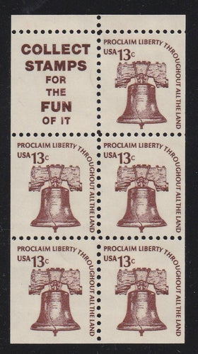 # 1595d (1976) Liberty Bell, S9, DG, OA Tag, Intaglio, No Hole - Bklt pane, VF/XF MNH [2]