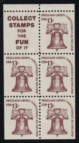 # 1595d (1976) Liberty Bell, S9, DG, OA Tag, Intaglio, No Hole - Bklt pane, XF MNH [1]