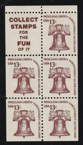 # 1595d (1976) Liberty Bell, S9, DG, OA Tag, Intaglio, No Hole - Bklt pane, XF MNH [2]