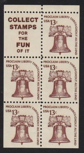 # 1595d (1976) Liberty Bell, S9, DG, OA Tag, Intaglio, No Hole - Bklt pane, XF MNH [3]