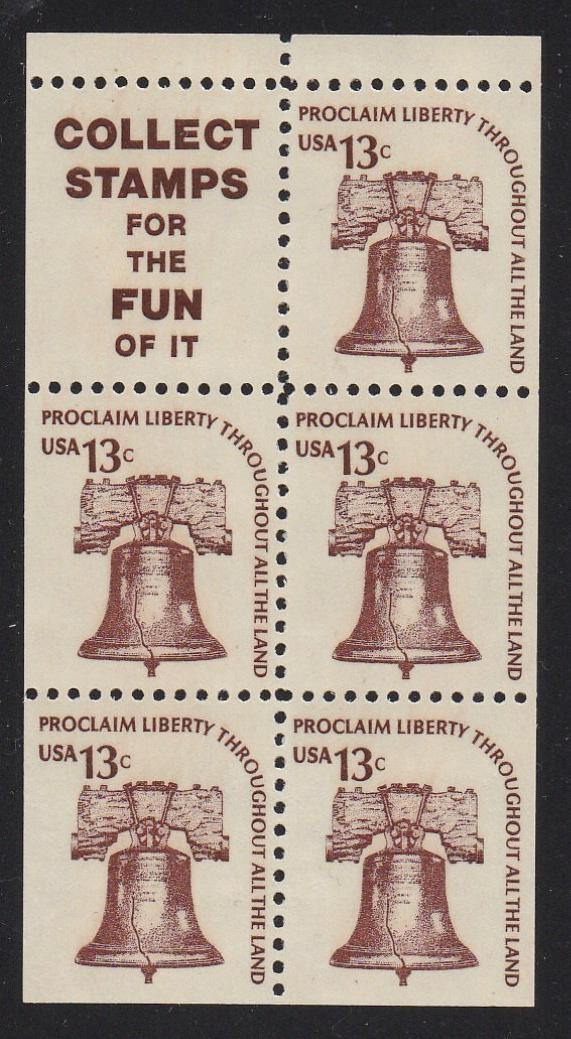 # 1595d (1976) Liberty Bell, S9, DG, OA Tag, Intaglio, No Hole - Bklt pane, XF MNH [3]