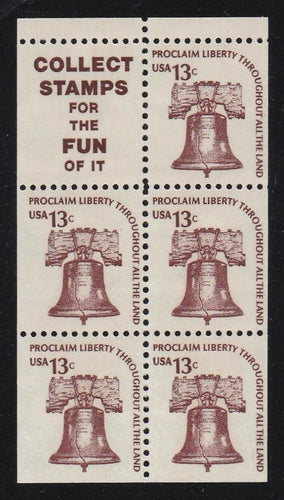 # 1595d (1976) Liberty Bell, S9, DG, OA Tag, Intaglio, No Hole - Bklt pane, XF MNH [4]