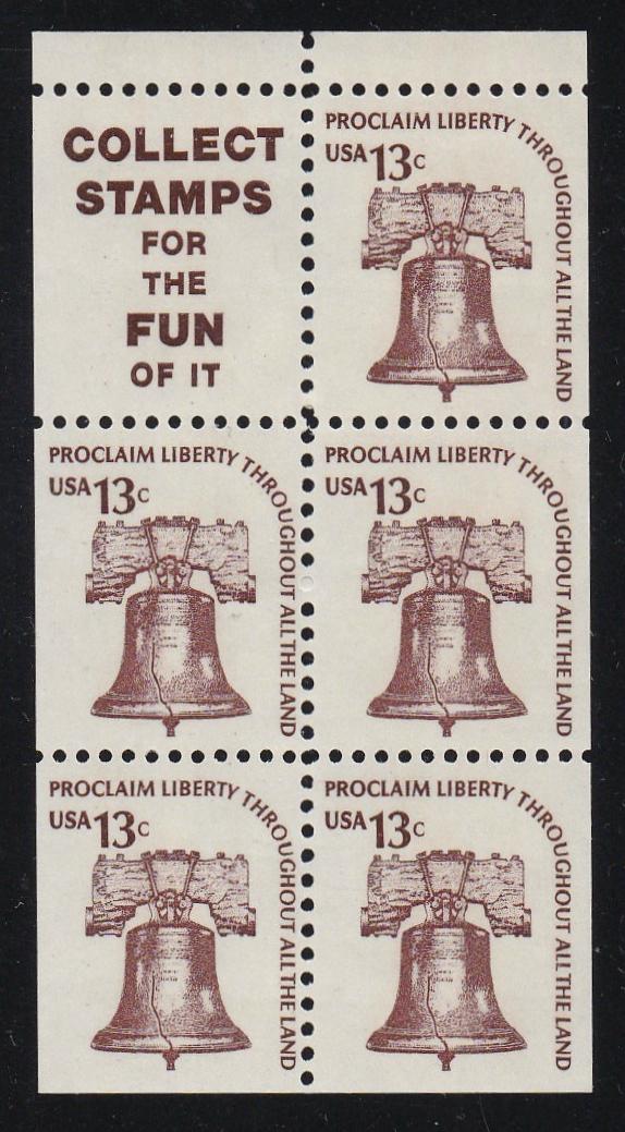 # 1595d (1976) Liberty Bell, S9, DG, OA Tag, Intaglio - Bklt pane, VF MNH [1]