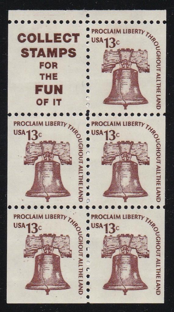# 1595d (1976) Liberty Bell, S9, DG, OA Tag, Intaglio - Bklt pane, VF MNH [2]