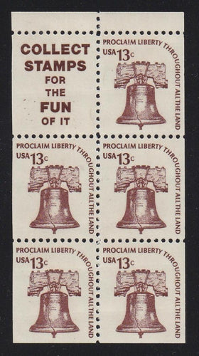 # 1595d (1976) Liberty Bell, S9, DG, OA Tag, Intaglio - Bklt pane, XF MNH