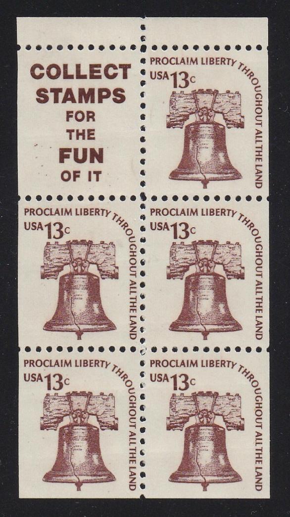 # 1595d (1976) Liberty Bell, S9, DG, OA Tag, Intaglio - Bklt pane, XF MNH