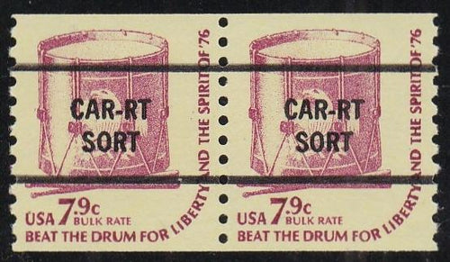 # 1615a (1976) Drum, DG, YP, OA Tag, Precancel - Coil pr, XF MNH