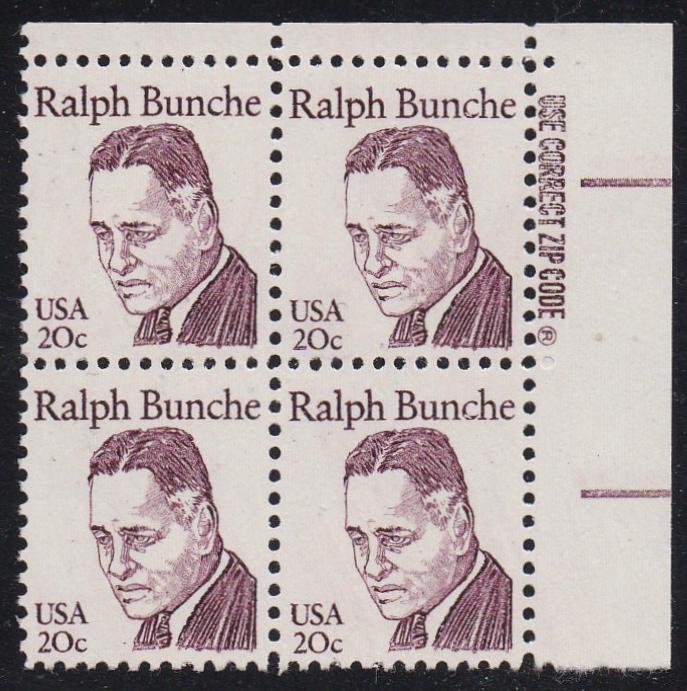 # 1860 (1982) Bunche, OA tag - Zip BK/4, UR, MNH