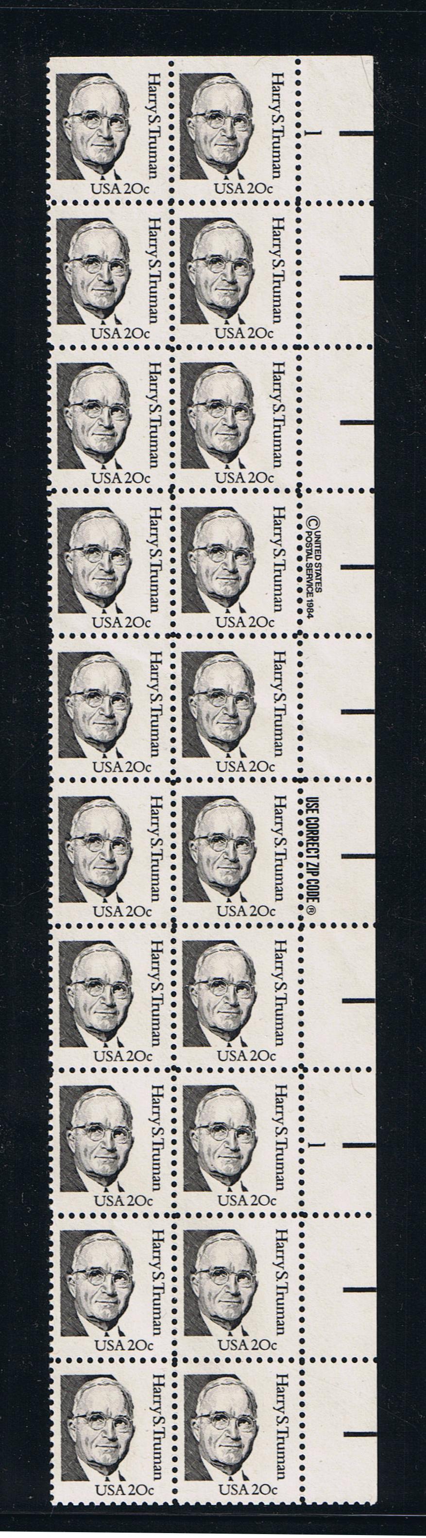 # 1862 (1984) Truman, SB tag, DG, Perf 10.9 - PB, R #1, MNH [1]
