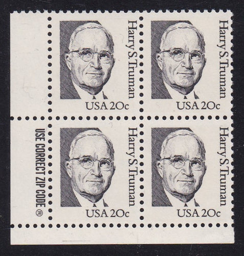 # 1862a (1984) Truman, LB tag, DG, perf 11.2 - Zip BK/4, LL, MNH