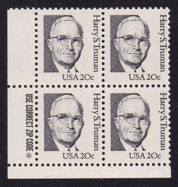 # 1862a (1984) Truman, LB tag, DG, perf 11.2 - Zip BK/4, LL, MNH