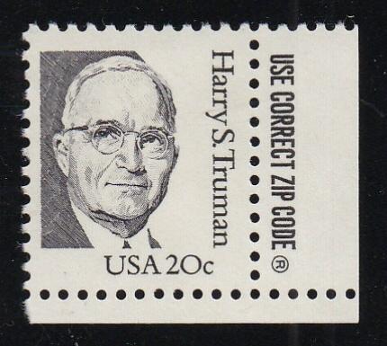 # 1862b Truman - OA tag, DG, Perf 11.2 - Zip sgl, LR, MNH