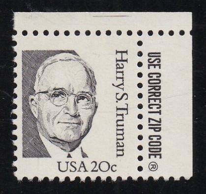 # 1862b Truman - OA tag, DG, Perf 11.2 - Zip sgl, UR, MNH