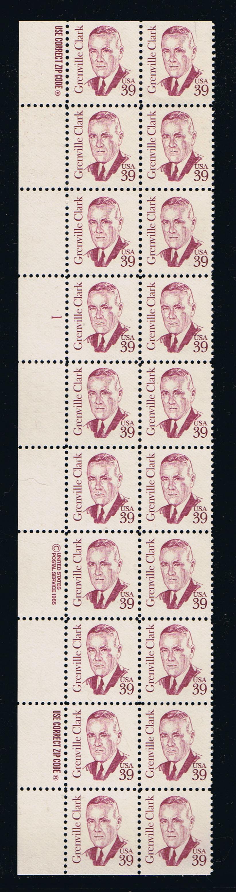 # 1867 (1985) Clark, SB tag, perf 10.9 - PB, L #1, MNH [2]
