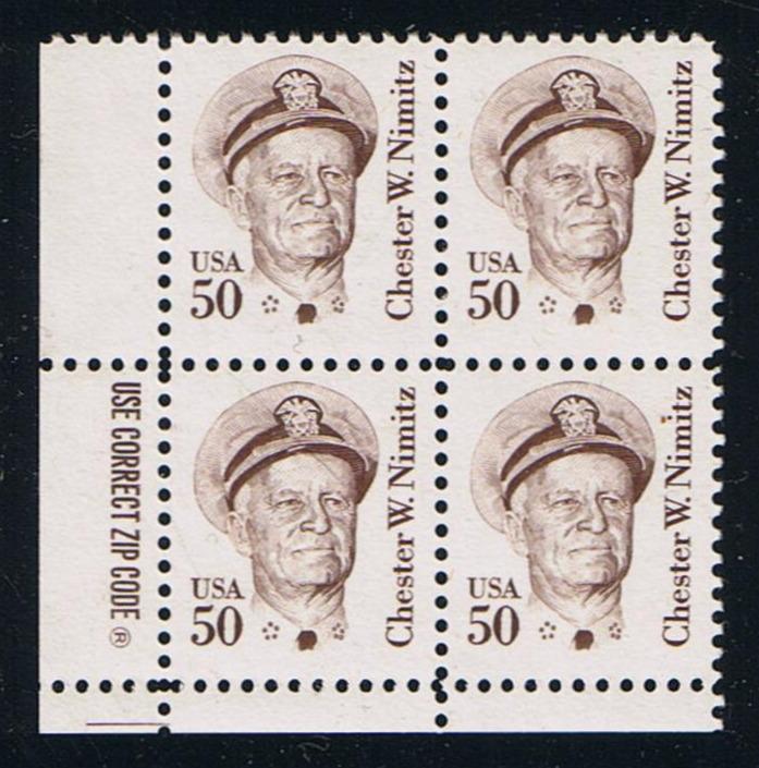 # 1869 (1985) Nimitz, OA tag, SG, perf 10.9 -  Zip BK/4, LL, MNH