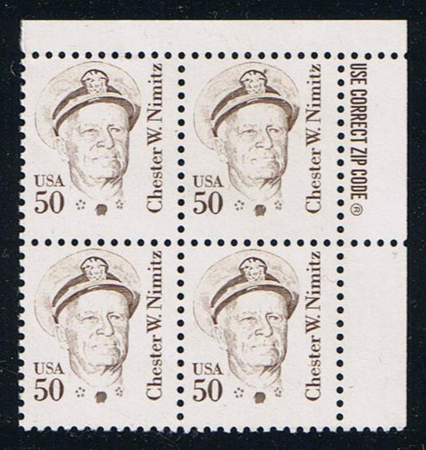 # 1869d Nimitz, OA tag, DG, perf 11.2 - Zip BK/4, UR, MNH