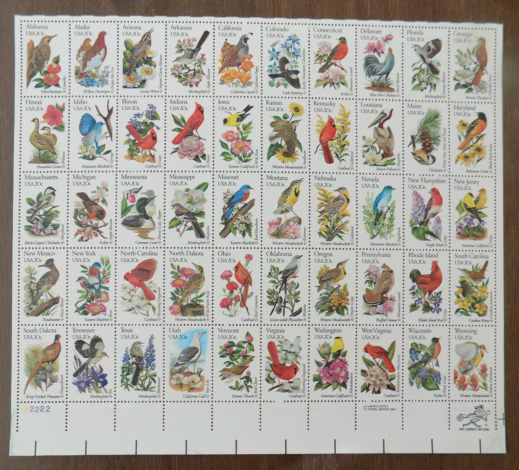 # 1953A-2002A (1982) Birds & Flowers, perf 11.25 x 11 - Pane, LL #22222, MNH