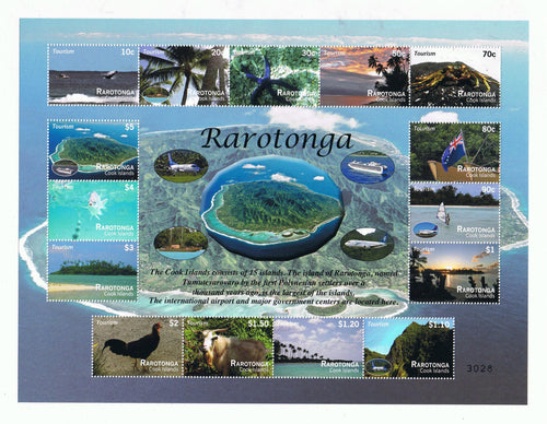 Rarotonga #1381a Marine Life, Animals, Flora, Planes, Ships Tourism Numbered Sheetlet