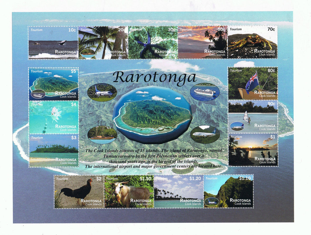Rarotonga #1381a Marine Life, Animals, Flora, Planes & Ships Stamp Tourism Sheetlet