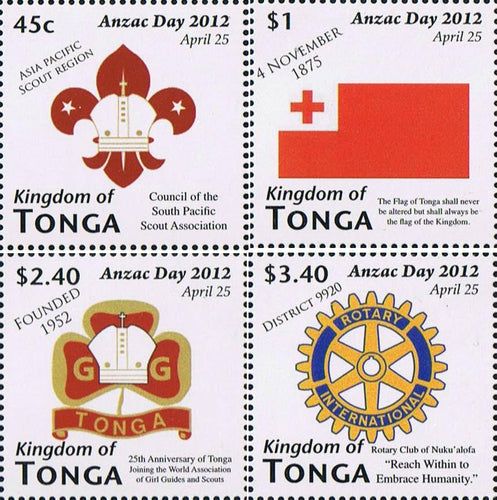 Tonga # 1180-83 (2012) Anzac Day --- Scouting