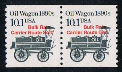 # 2130a (1988) 1890's Oil Wagon, Red Precancel - Coil pr, MNH