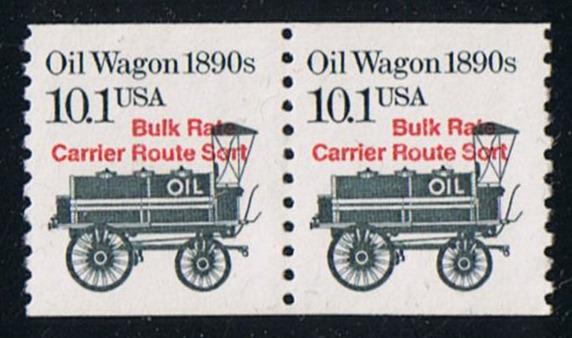 # 2130a (1988) 1890's Oil Wagon, Red Precancel - Coil pr, MNH