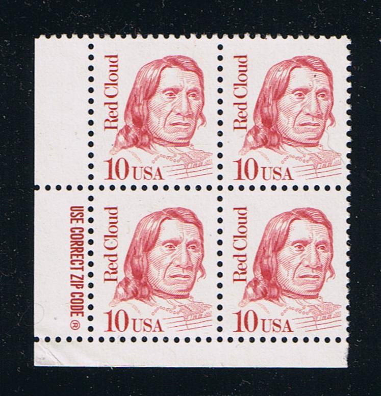 # 2175 (1987) Red Cloud, Lake, LB tag, DG, perf 11 - Zip BK/4, LL, MNH