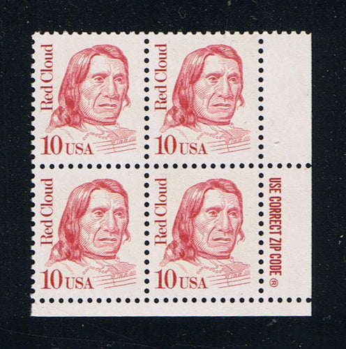 # 2175 (1987) Red Cloud, Lake, LB tag, DG, perf 11 - Zip BK/4, LR, XF MNH