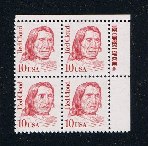 # 2175 (1987) Red Cloud, Lake, LB tag, DG, perf 11 - Zip BK/4, UR, MNH