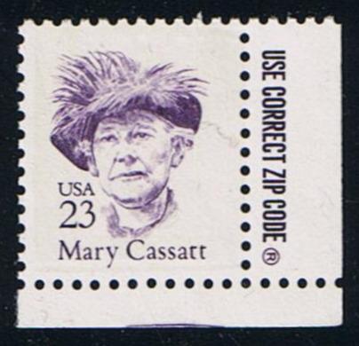 # 2181 (1988) Cassatt, Purple, LB tag, DG, perf 11 - Zip sgl, LR, MNH