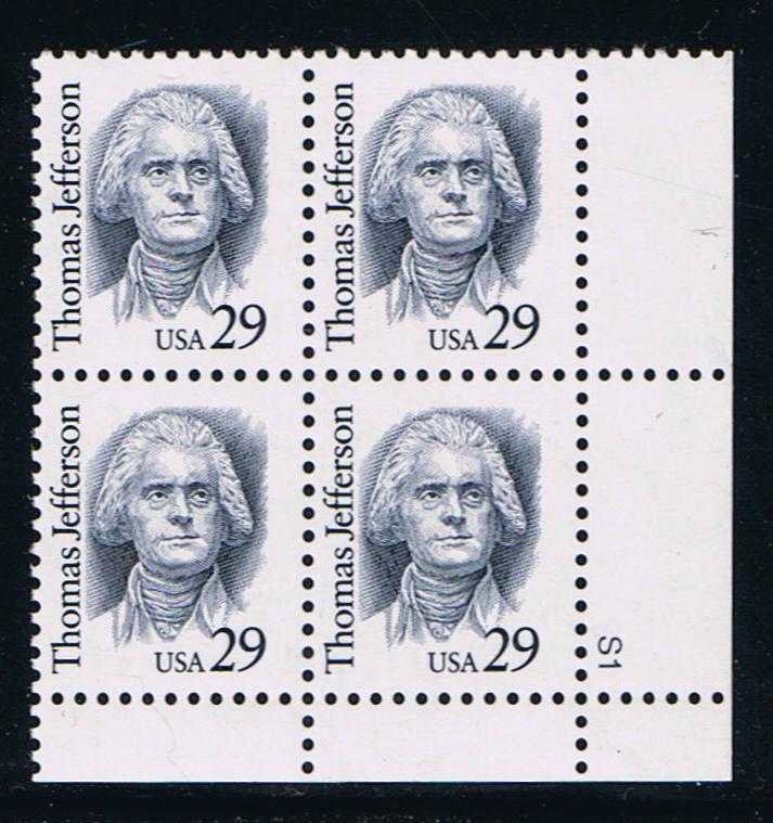 # 2185 (1993) Jefferson, Indigo, SP tag, LGG, perf 11.5 x 11 - PB, LR #S1, MNH