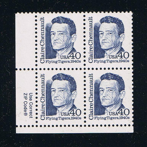 # 2187 (1990) Chennault, Dark Blue, OA tag, DG, perf 11 - Zip BK/4, LL, MNH