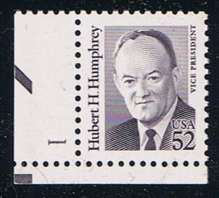 # 2189 (1991) Humphrey, Purple, SP tag, DG, perf 11 - Plt sgl, LL #1, XF MNH