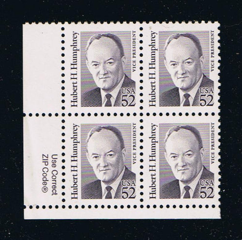 # 2189 (1991) Humphrey, Purple, SP tag, DG, perf 11 - Zip BK/4, LL, MNH