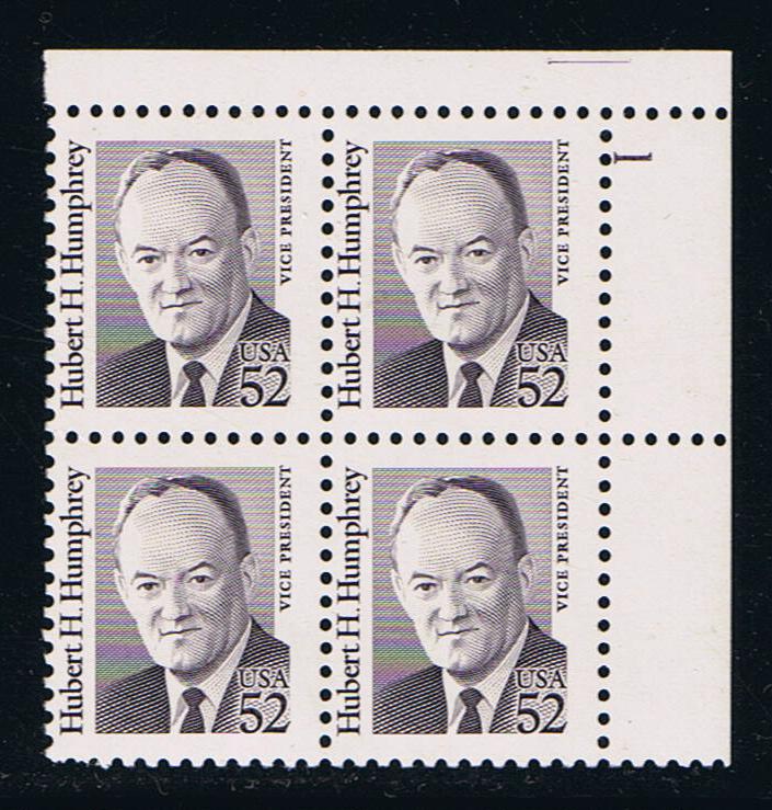 # 2189 (1991) Humphrey, Purple, SP tag, DG, perf 11 - PB, UR #1, FVF MNH
