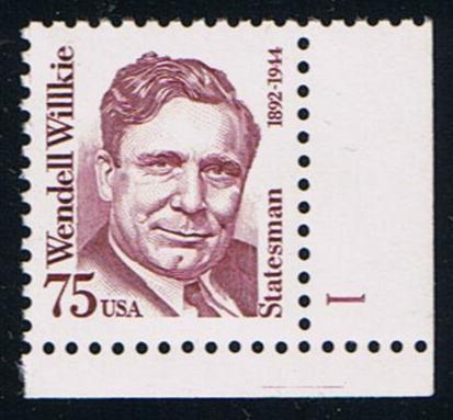 # 2192 (1992) Willkie, Deep Magenta, SP tag, DG, perf 11 - Plt sgl, LR #1, MNH