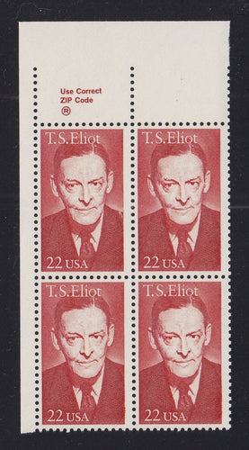 # 2239 (1986) TS Eliot - Zip BK/4, UL, MNH