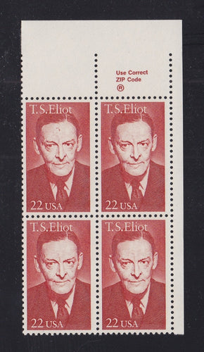 # 2239 (1986) TS Eliot - Zip BK/4, UR, MNH