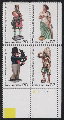 # 2240-43 (1986) Woodcarved Figurines - PB, LR #A11111, MNH