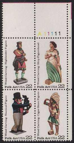# 2240-43 (1986) Woodcarved Figurines - PB, UR #A11111, MNH